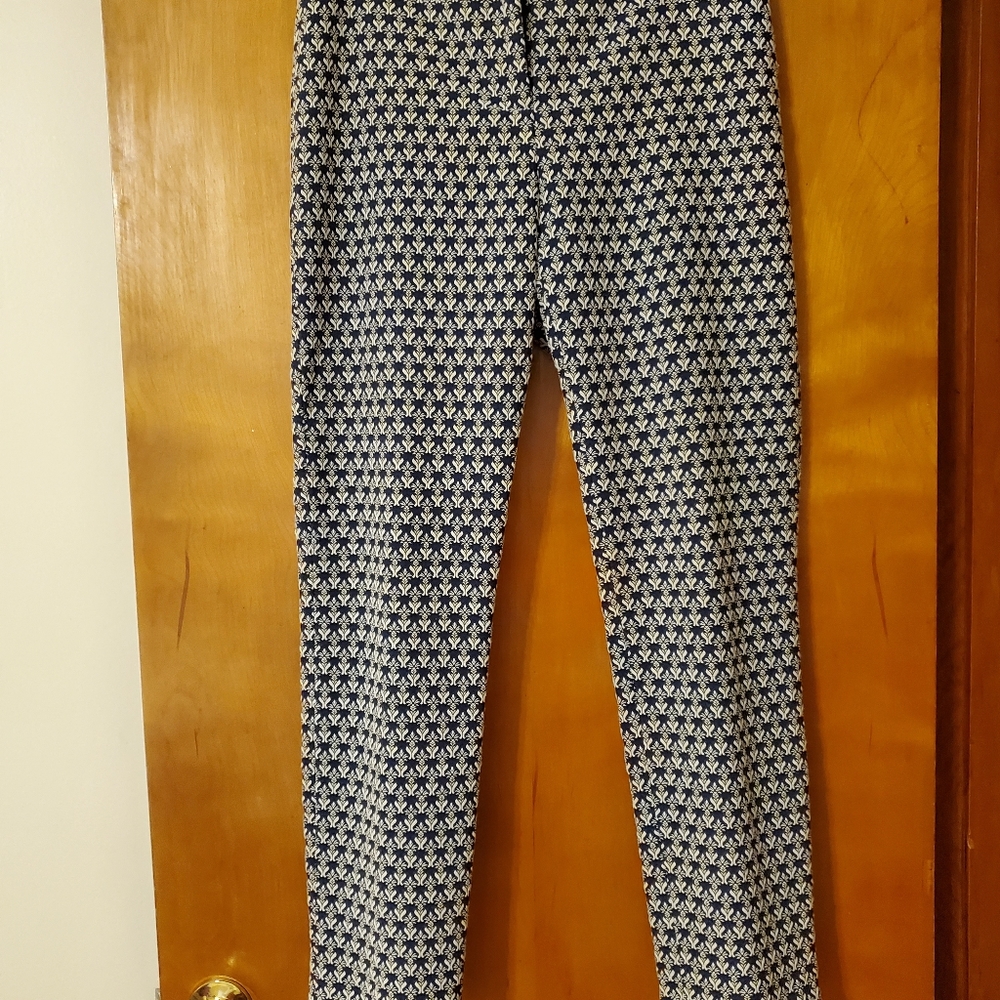J. McLaughlin Navy Blue & White Printed Pants Size 10